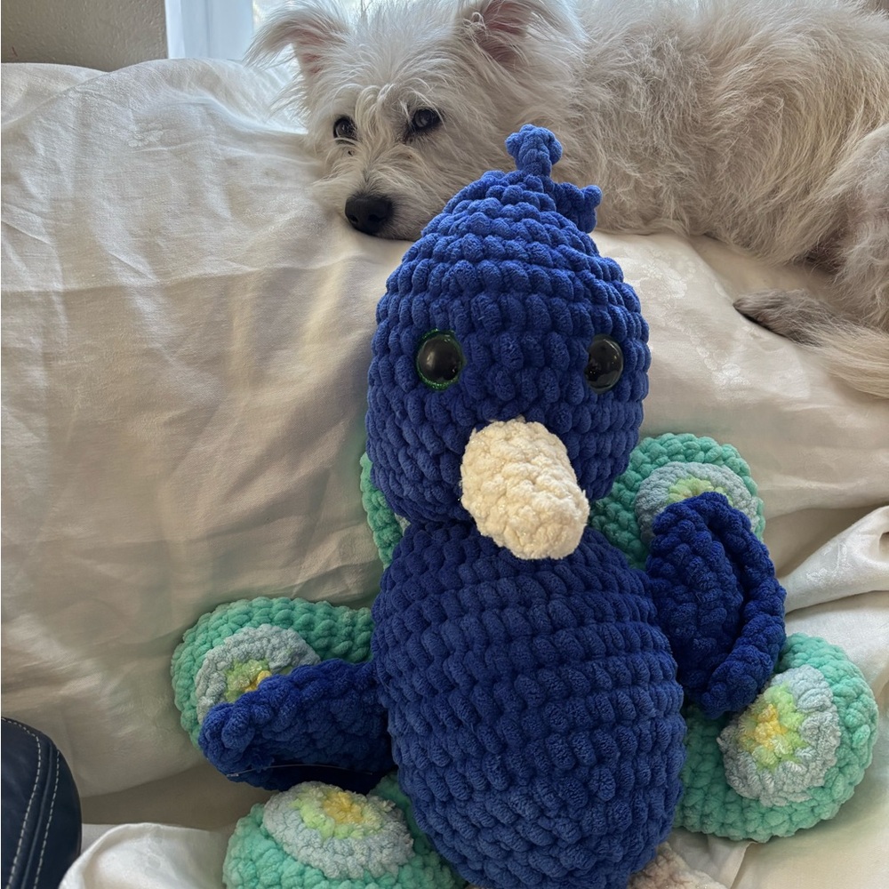 Blue and Green Plush Peacock Toy - Picture 2 of 15